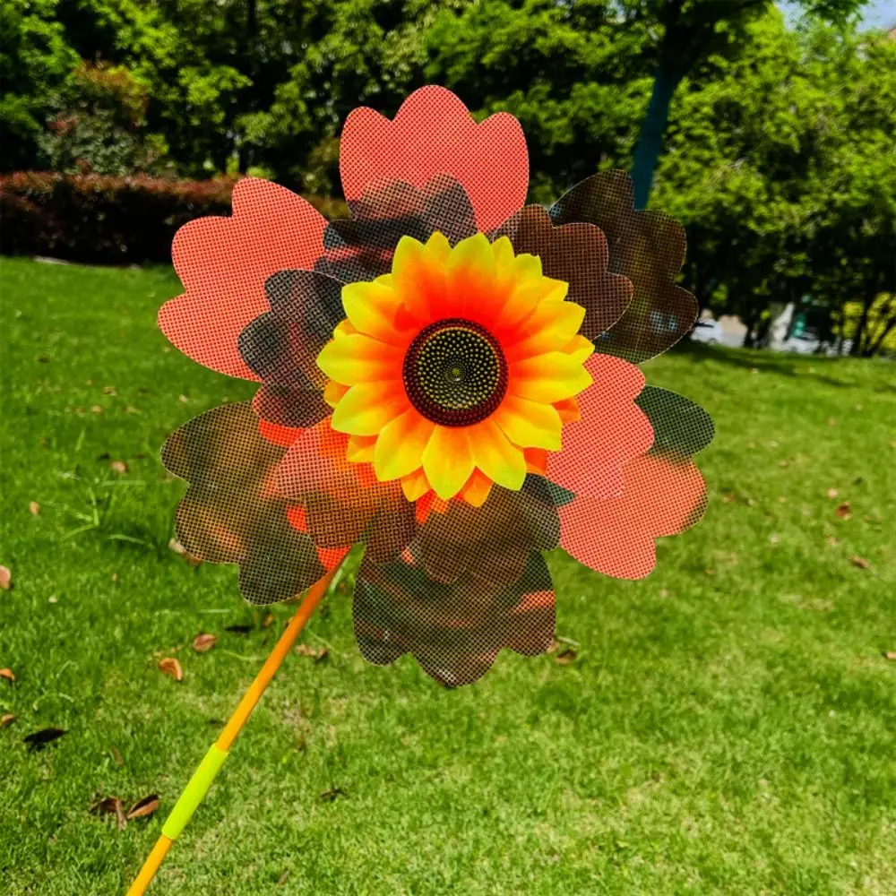 Multistyles girassóis coloridos moinho de vento filme mudança de cor levantar dupla camada abelha moinho de vento pvc