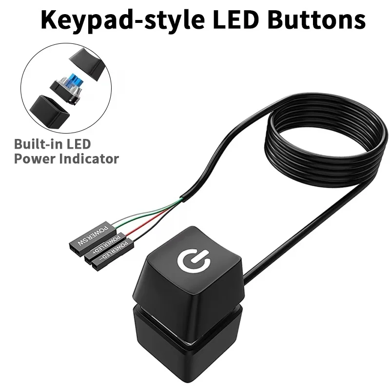 Computer Desktop Power Switch Extension Cable PC Motherboard External Start Blue Led Light Power On/Off Button For Home Office