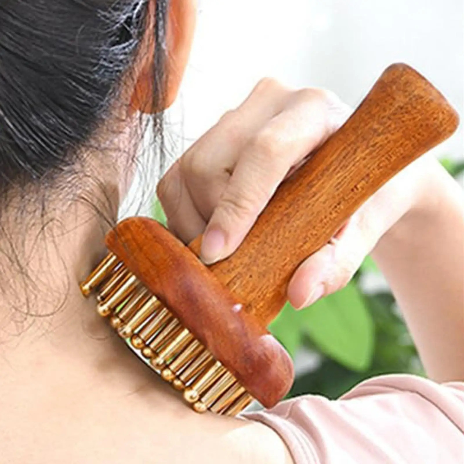 

Wooden Massage Comb Meridians Tool Gift Compact Household Hair Brush 24 Brass