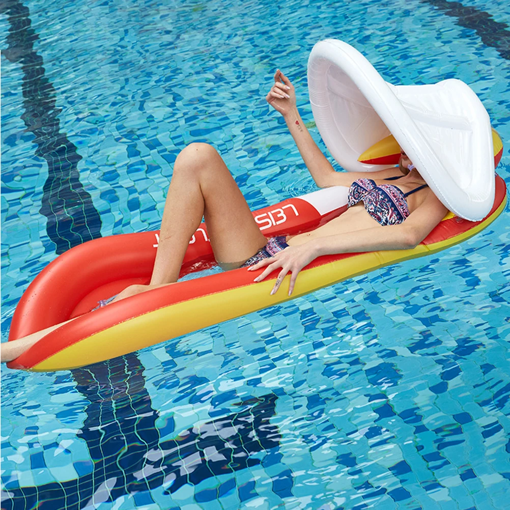 

Inflatable Floating Recliner Water Hammock Pvc Recliner Pool Beach Lake Foldable Sunshade Removable Blue Outdoor