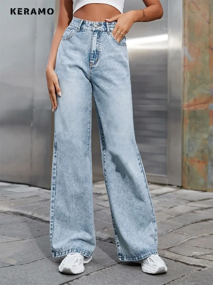 Women's Y2K 2000s Full Length Denim Trouser Washed Vintage Casual Blue Emo Pants Grunge Street Retro High Waist Trashy Jeans