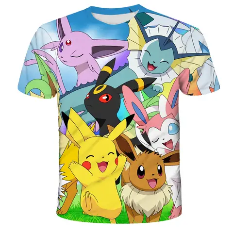 2025 Summer Anime Pikachu Children 3D Fashion Casual T-shirt Pokemon Boys Girls Clothing T-shirt Short Sleeve Kids Clothes7-13Y