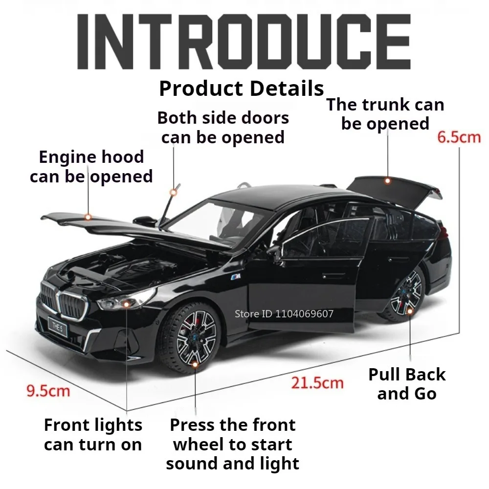 Modelo de juguete 1:24 530LI 760LI, coches en miniatura de Metal fundido a presión, luz de sonido, volante delantero, extraíble para niños, regalos de navidad