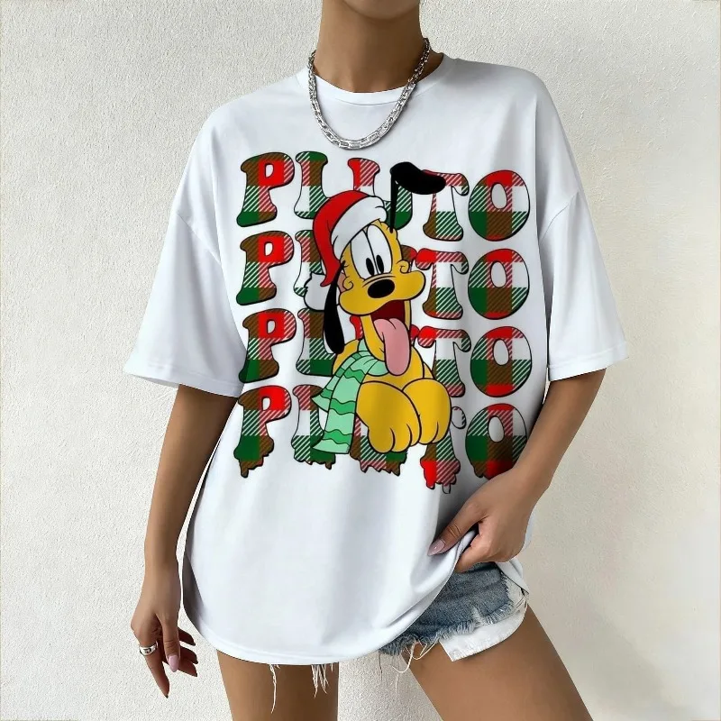تي شيرت نسائي مطبوع عليه رسومات ديزني بلوتو صيفي كاجوال ملابس الشارع كبيرة الحجم للشاطئ اليومي وملابس الصيف العصرية #3
