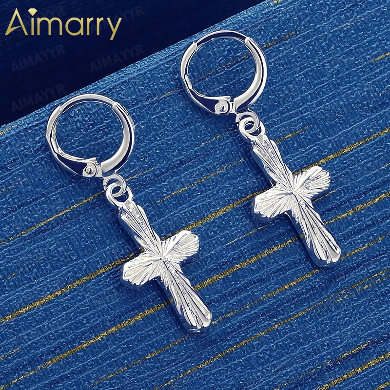 925 Sterling Silver Retro Textured Cross Earrings for Women's Parties Banquets Engagements Weddings High-quality Fashion Jewelry