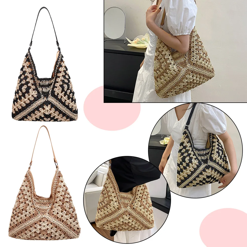 

Women Mesh Storage Bag Extra Large Weave Straw Swimming Beach Bag Fashion Shoulder Bag Solid Hollow Out Handlebag