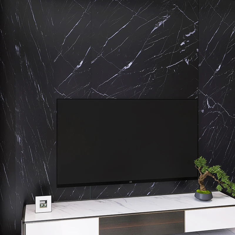 Peel off and paste black marble wall stickers, cut contact paper, self-adhesive and removable, TV background wall cabinets