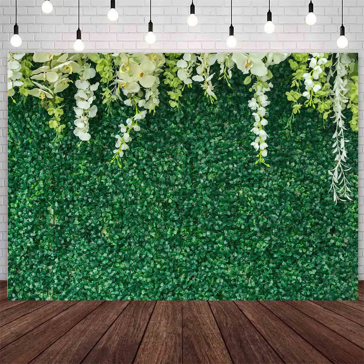 1.5 * 2.1M Green Leaf White Flower Background Cloth Birthday Party Wedding Background Decoration Home Photography Prop