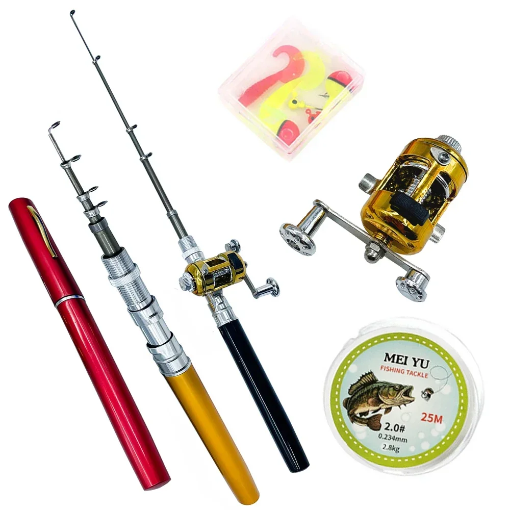 [Fish Rod+Reel+Line+Accessories] 96cm Portable Pocket Telescopic Mini Fishing Pole Pen Shape Folded Fishing Rod Reel Full Set