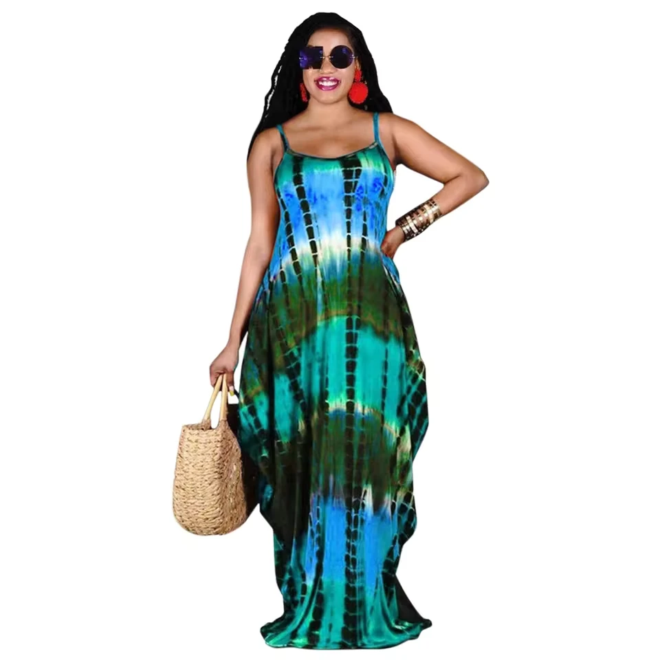 

Female Dresses Outfits Pullover Sleeveless Print Long Plus Dresses Summer Size Tie-Dyed O-Neck Women Women'S Woman Clothing