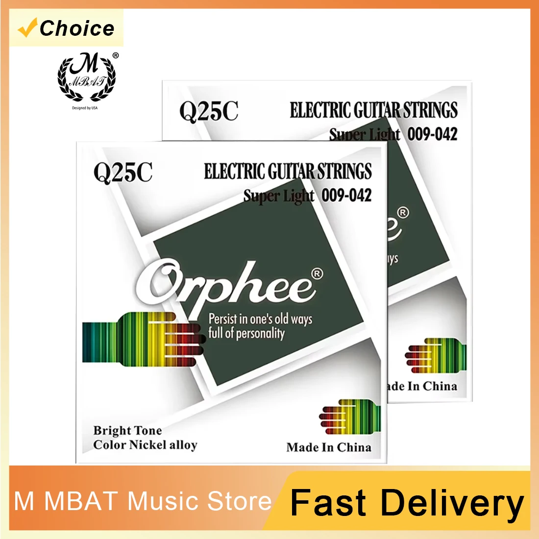 Orphee serie Q25C juego de cuerdas de Guitarra eléctrica coloridas 1st-6th aleación de níquel súper ligero 009-042 juego de cuerdas de Guitarra eléctrica