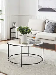 Tavolino da caffè in vetro VASAGLE con cornice AER. Mobili da soggiorno alla moda. Tavolo rotondo in nero.