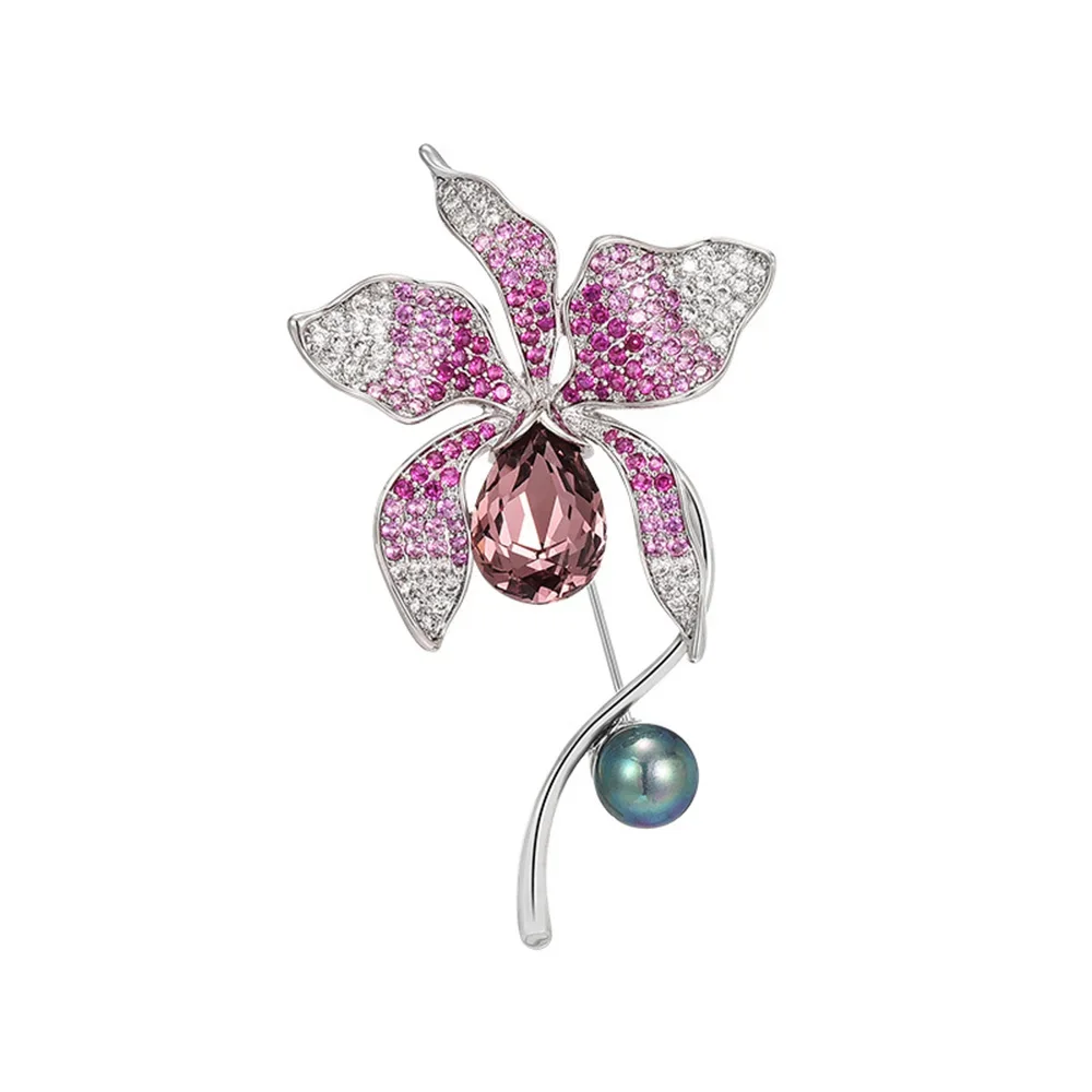 Purple Rhinestone Lily Brooch Exquisite Plant and Flower Brooches Jewelry Women's Clothes Dresses Coats Pins Accessories Gifts