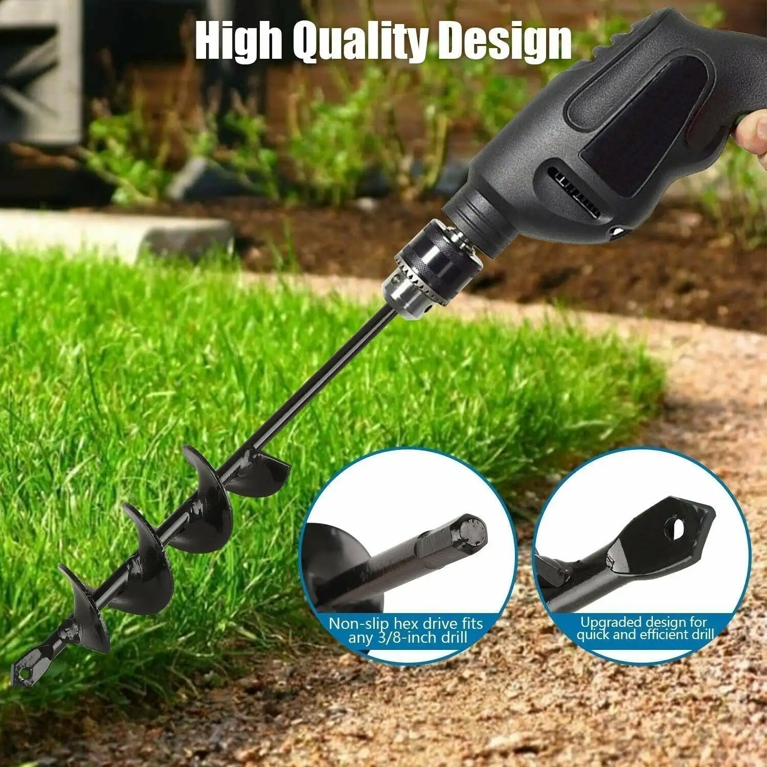 Easy Gardening Auger Spiral Drill Bit Driller Bulb Planting And Weeding Cordless Drill Bit Auger Hole Digger Attachment 1pc