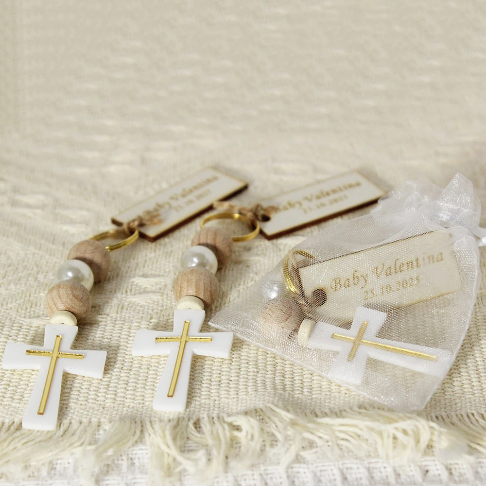 Personalized Baptism Cross Keychain Favors, Custom Christening Gifts, First Communion Souvenirs,Custom Baptism Keychain Favors