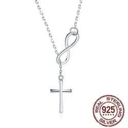 CWWZircons Fashion S925 Sterling Silver Cross Infinity Pendant Chain Necklace for Women Accessories Party Jewelry Gifts SD012