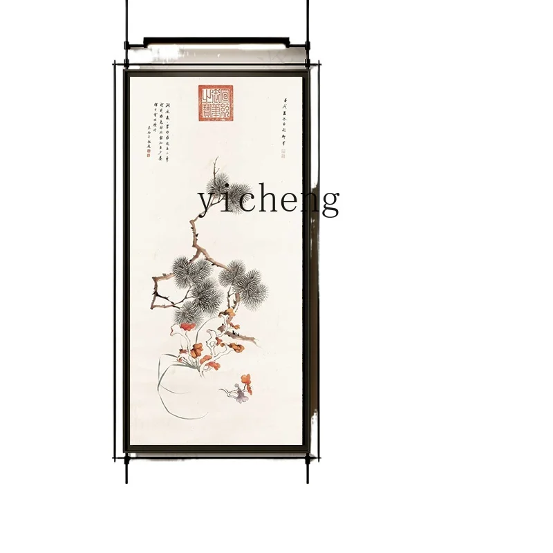 Tqh Wall Meilan Chrysanthemum and Bamboo Decorative Painting Living Room Sofa Background Wall Iron Pendant