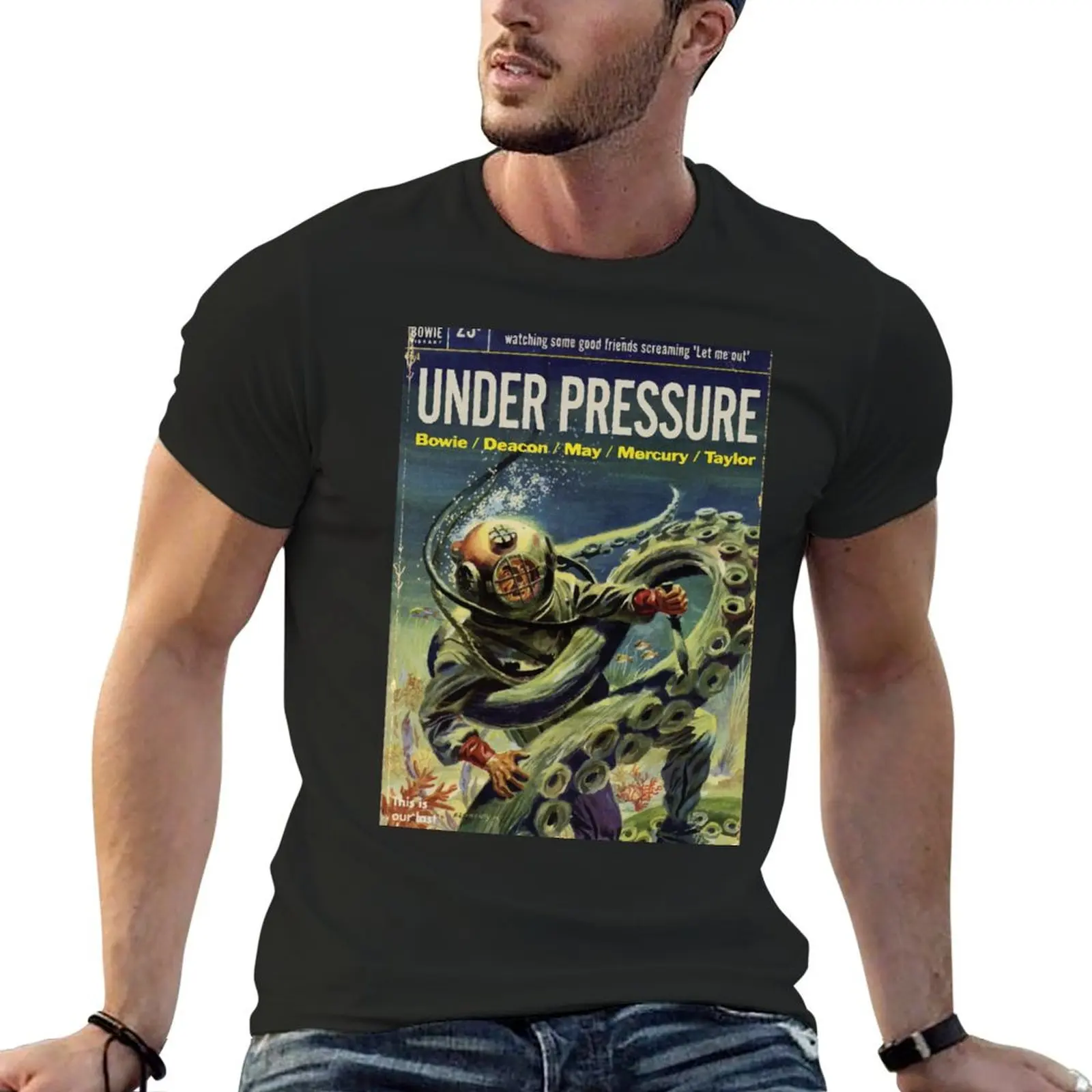 Vintage Sci Fi Book Cover - Under Pressure T-Shirt rapper graphic tees plus sizes shirts graphic tee t shirts for men cotton