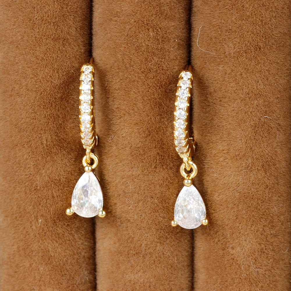 New Design Stainless Steel Small Hoop Earring for Women Colorful Zirconia Pendant Water Drop Piercing Earrings Fashion Jewelry