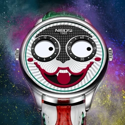 Cool Joker-Reloj clásico de payaso para Hombre, cronógrafo de pulsera de cuarzo con correa de cuero a la moda, resistente al agua, envío directo