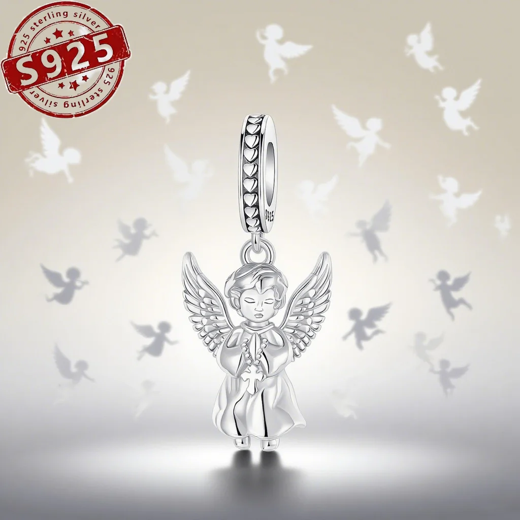 

Стерлингового серебра 925 пробы, крылья ангела, простота, серебристо-белый кулон, бусины, подходят для браслета-подвески для женщин, изготовление ювелирных изделий