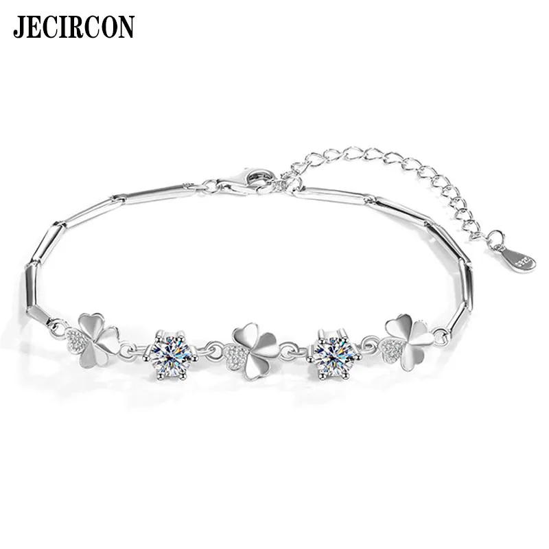 

JECIRCON Trendy Flower Moissanite Luxury Bracelet for Women 925 Sterling Silver Simulated Diamond Versatile Korean Style Jewelry