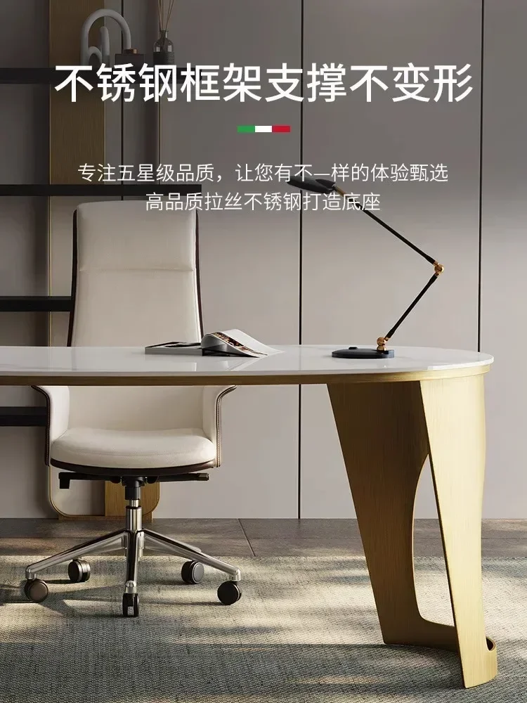 

cqyStone Plate Light Luxury Study Desk Office Computer Writing Desk Bookcase Integrated Home