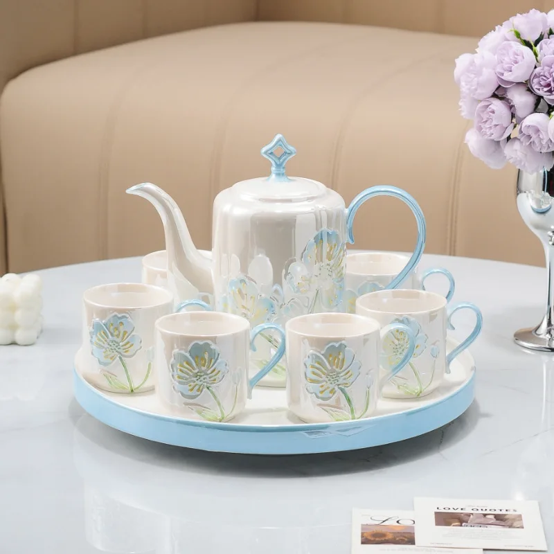 Light luxury elegant high temperature resistant ceramic tea set 250ml capacity color box packaging wedding gift
