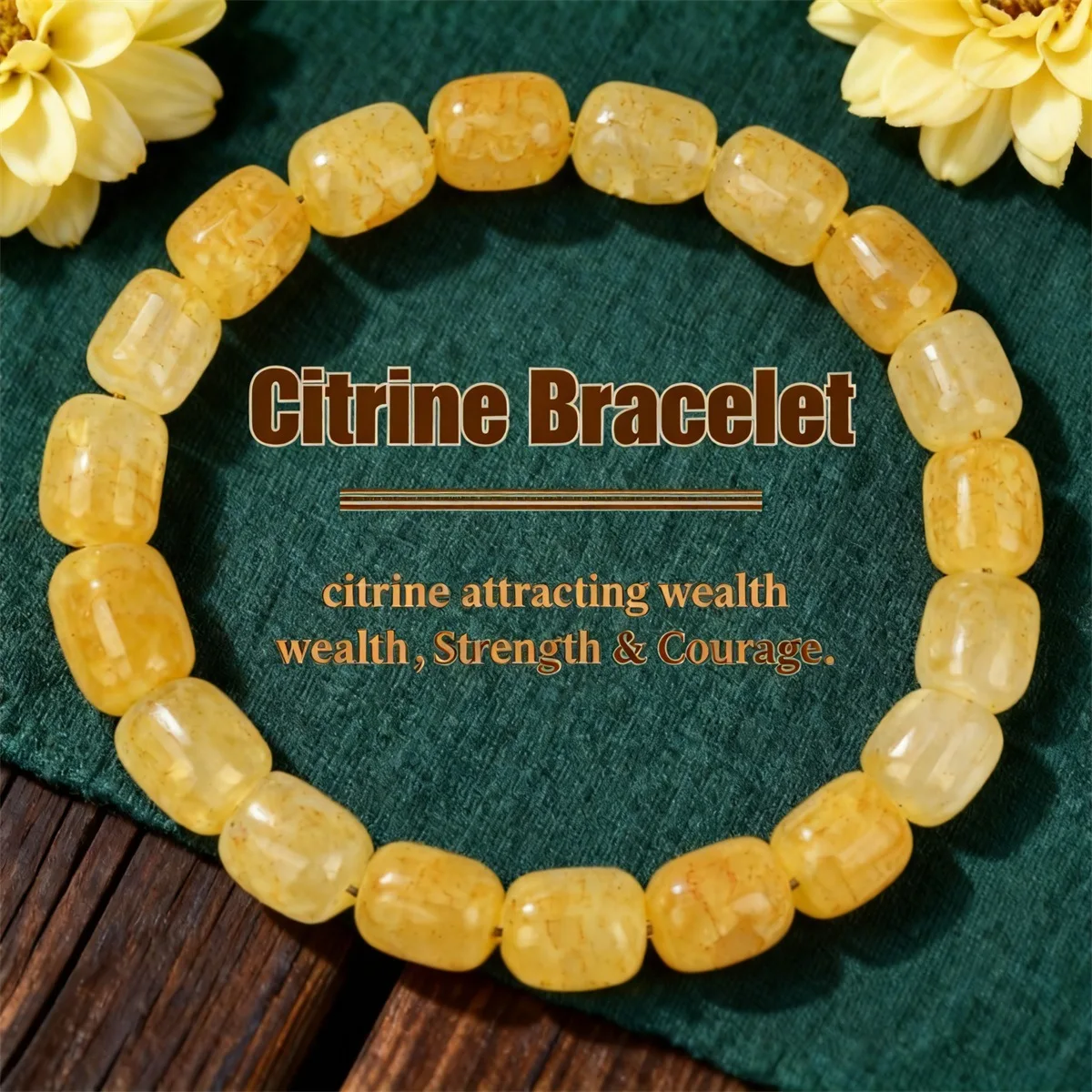 1 Stück gelbes Armband mit Kristallperlen für Damen, aus Naturstein, mit geometrischen Perlen, elastische Kette, modisches Schmuckstück für Damen, geeignet für Partys. – Detail 1