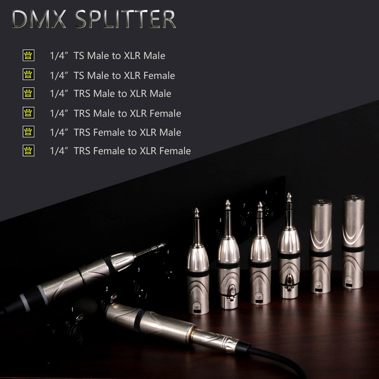 2pc 1/4 inch TS 6.35mm Mono Jack to 3Pins XLR Male/Female Plug Adapter Converter Audio Connector Microphone Mixer Nickel Contact