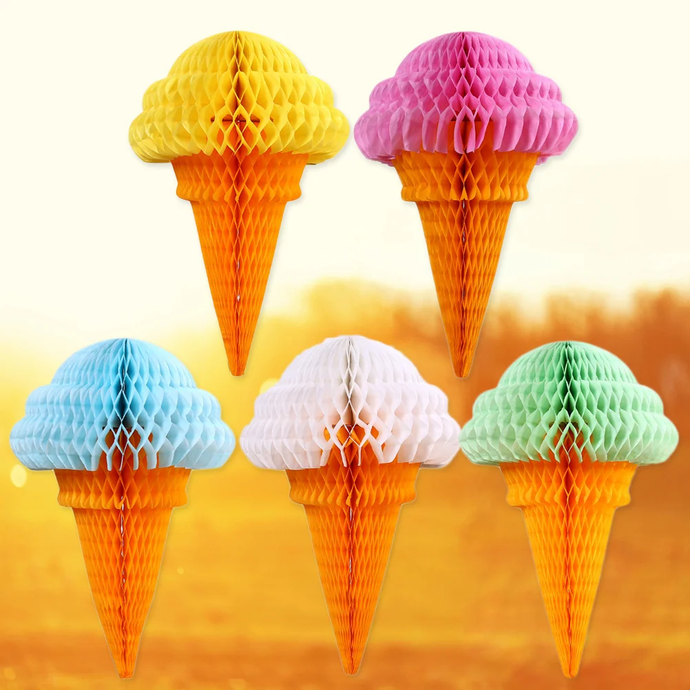 

5Pcs Ice Cream Honeycomb Ball Hanging Decorations Colorful Party Festival Birthday Wedding Tissue Paper Decor Tissue Ice Cream