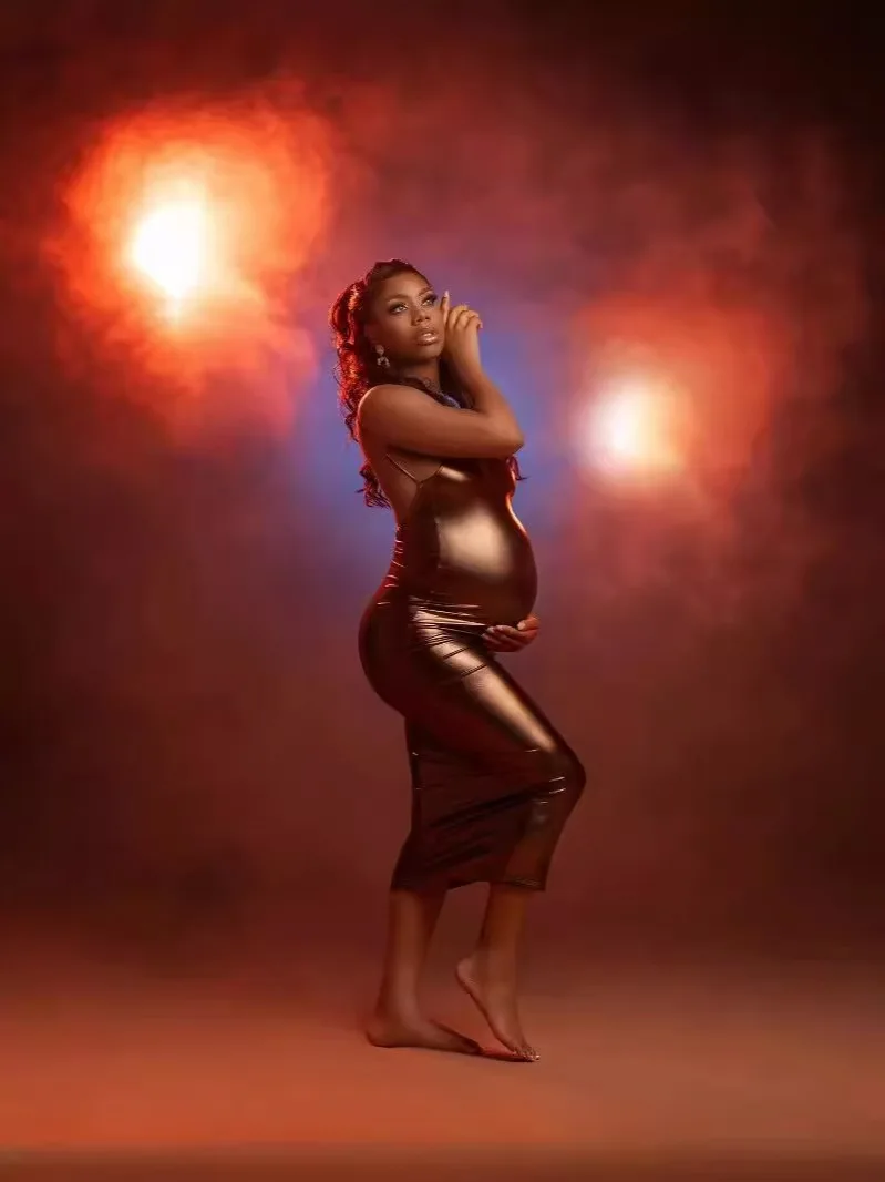 Vestido de fotografía de maternidad para mujer embarazada, ropa Sexy con espalda descubierta, elástica, ajustada, a la moda, para sesión de fotos, 2024