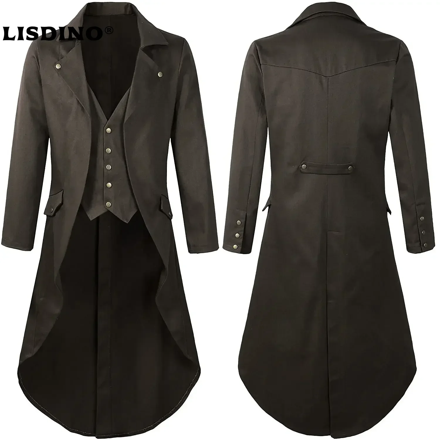 

1Punk & Gothic Medieval Steampunk Coat Tuxedo Trench Coat Ren Faire Vampire Magician Men's Steampunk Halloween