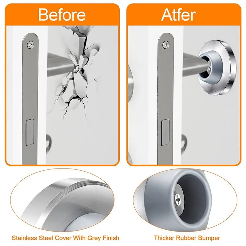 ABWR-오목형 손잡이 커버 회색 고무 도어 스토퍼 벽 보호대 스테인리스 스틸 플러시 범퍼 도어 범퍼