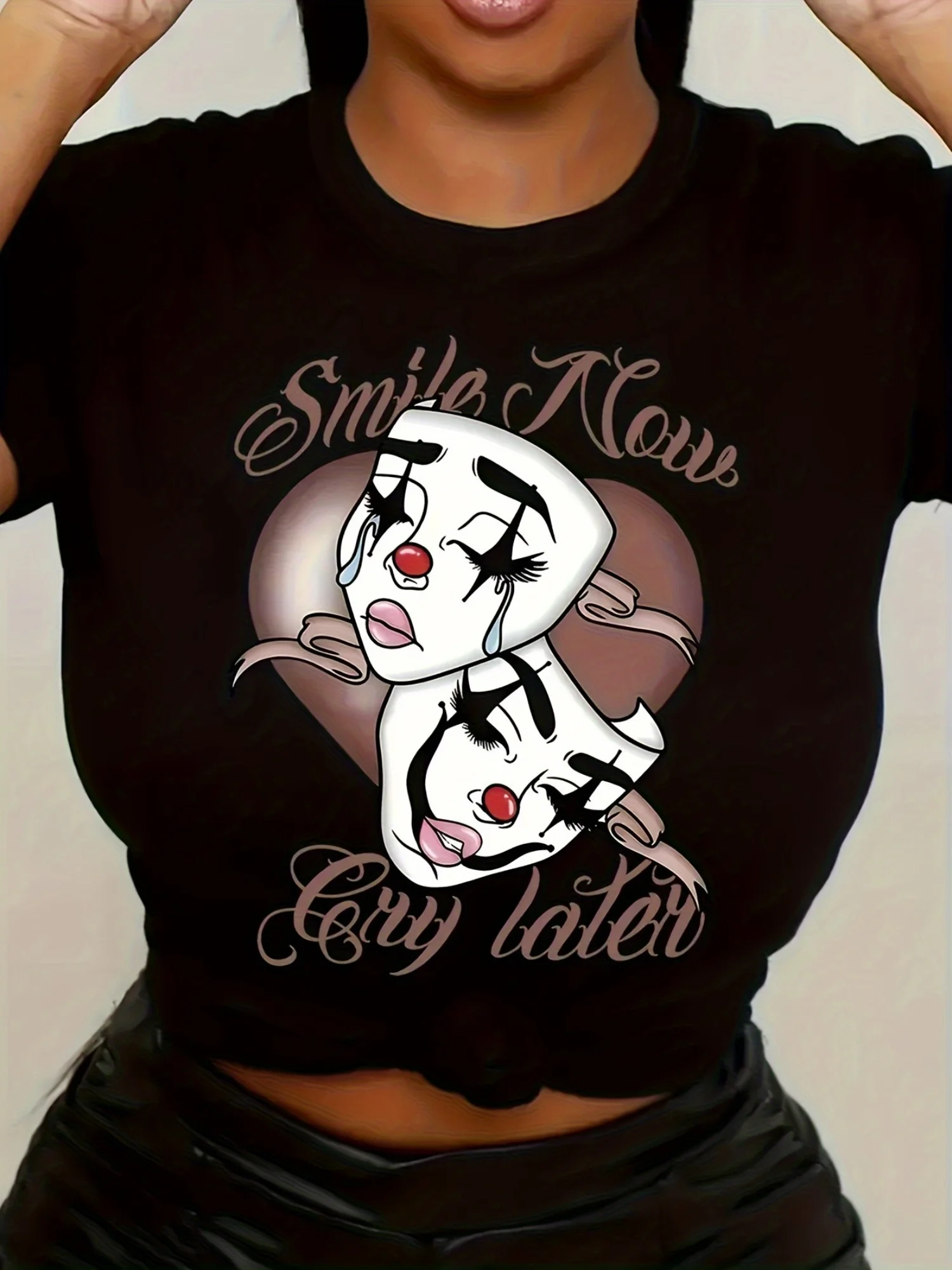 

Women'S Smile Now Cry Later Clown Mask Graphic T-Shirt - Soft, Breathable, Casual Summer Fashion, Round Neck