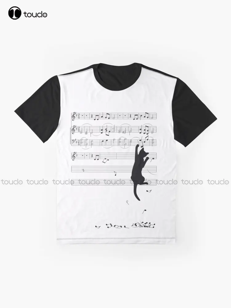 Mischief Graphic Cat Music Sheet Mischief Playing Mess Climbing T-Shirt Custom Aldult Teen Unisex Digital Printing Tee Shirts