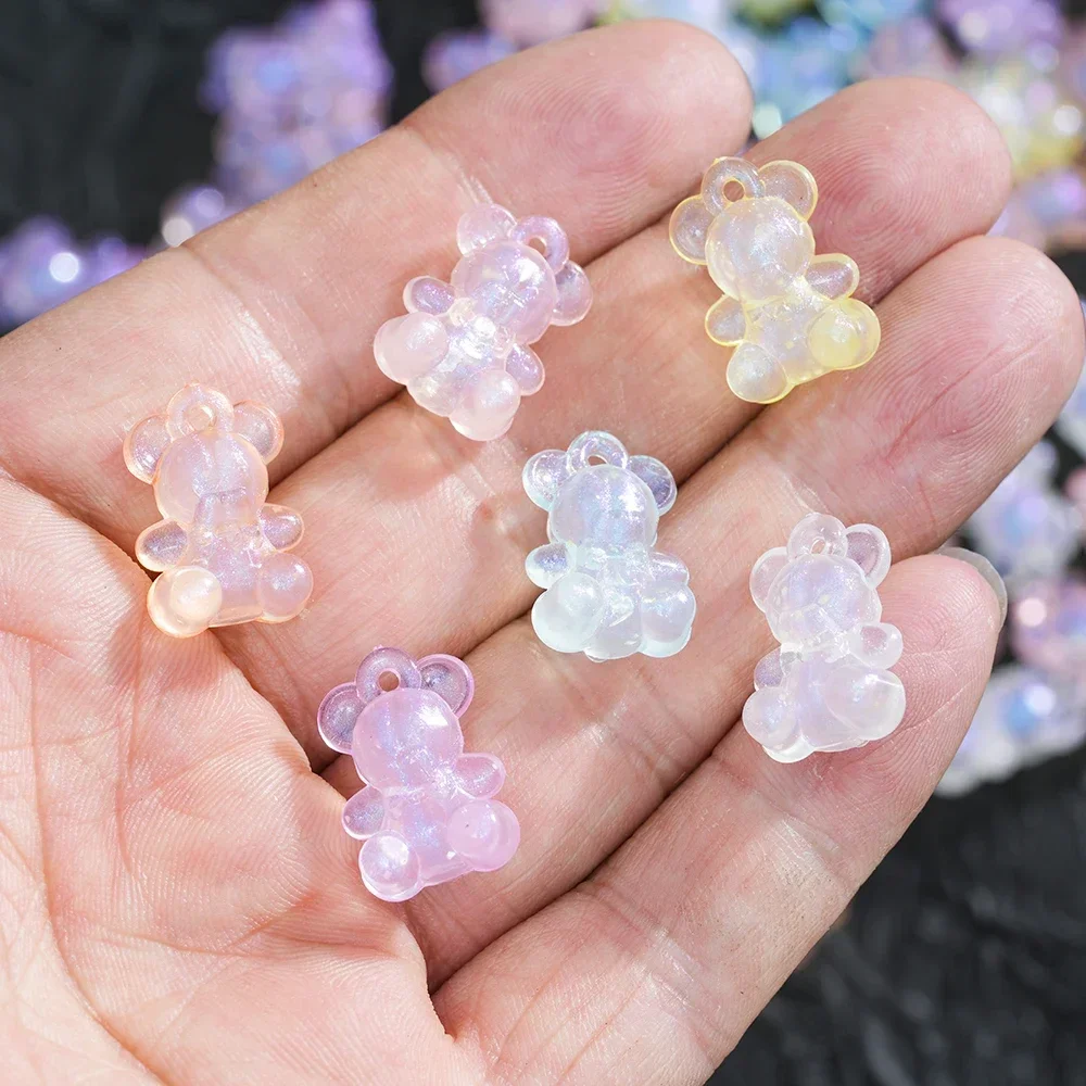 30Pcs Acrylic Mini Bear Pendant Jelly Colored Mermaid  Hole Transparent Beads For DIY Handmade Earrings Bracelet Accessories