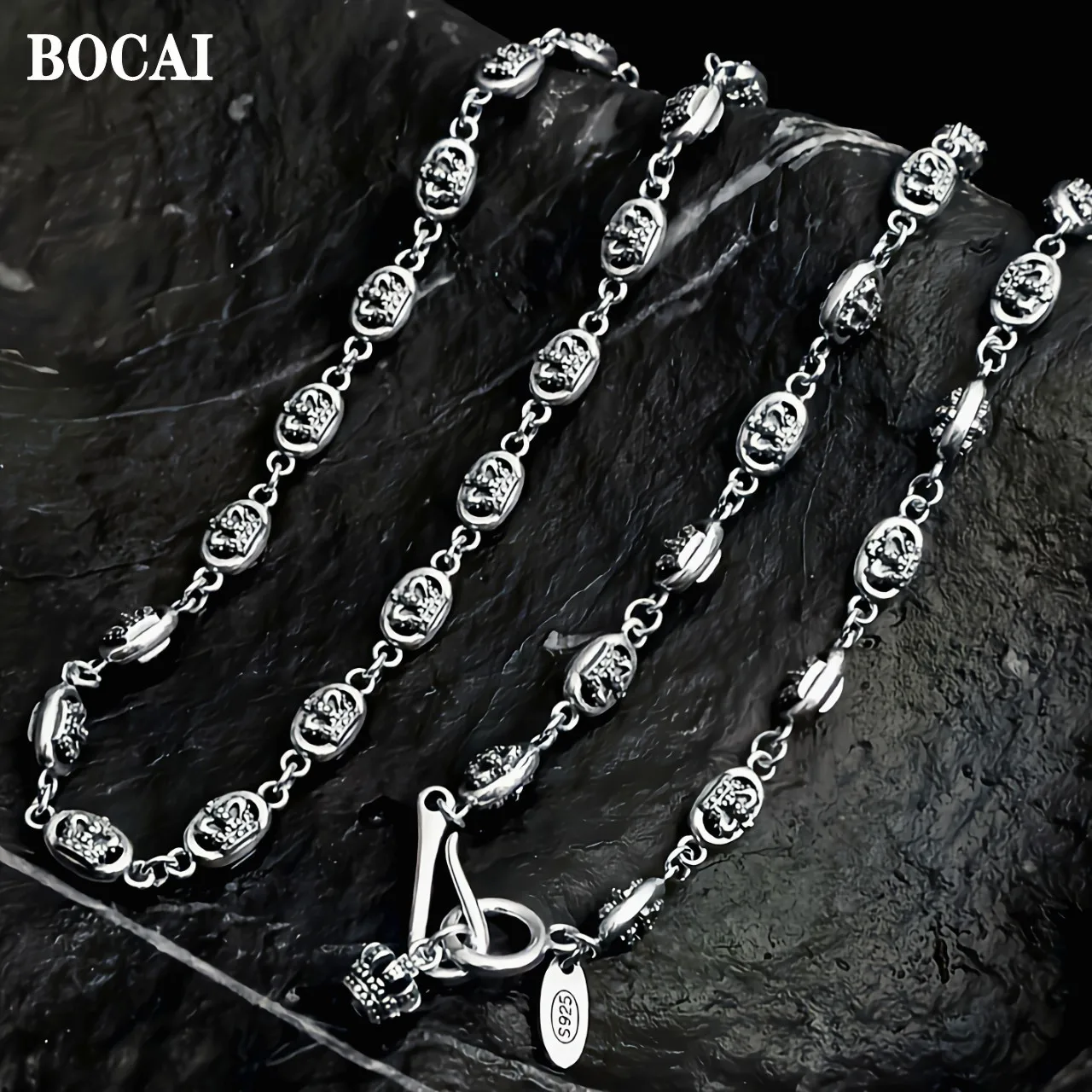 5.5MM BOCAI Trend Real S925 Silver Jewelry Retro Crown Matching Chain Trendy Men And Women Necklace Valentine's Day Gifts