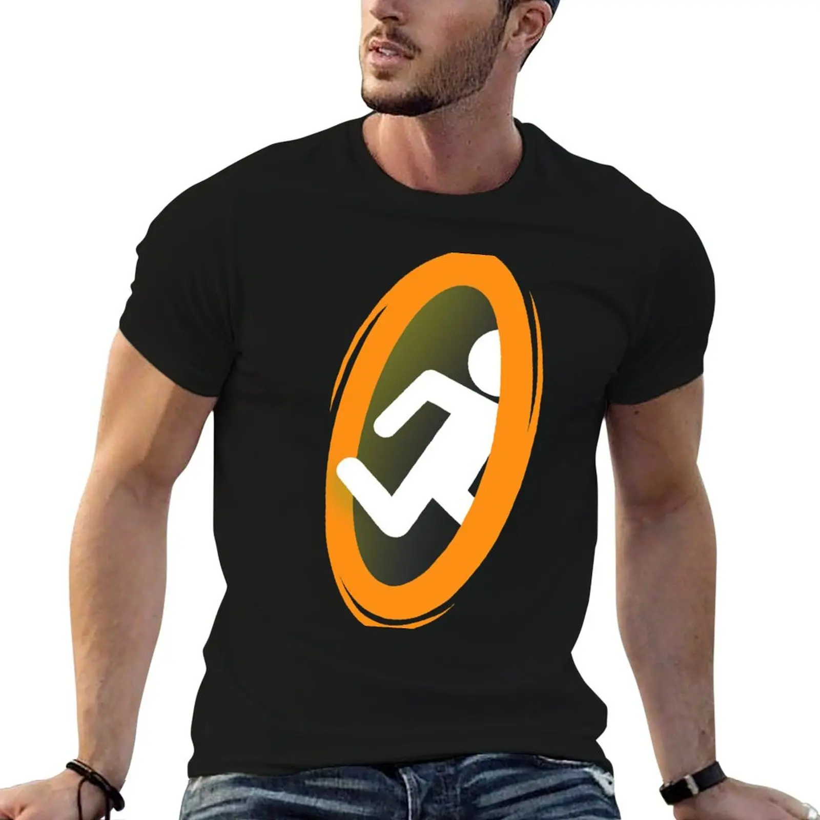 

Portal 2 Video Game - Funny Orange Teleport T-Shirt t shirt man casual graphic t shirts for man g man t shirts for men T-shirt