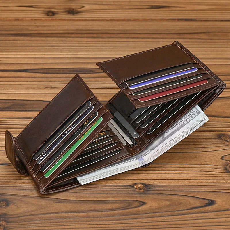 Cow Leather Men Short Wallet Hasp Genuine Leather Unisex Women Zipper Coin Clutch Purse Cowhide Card Holder Fourfold Man wallet