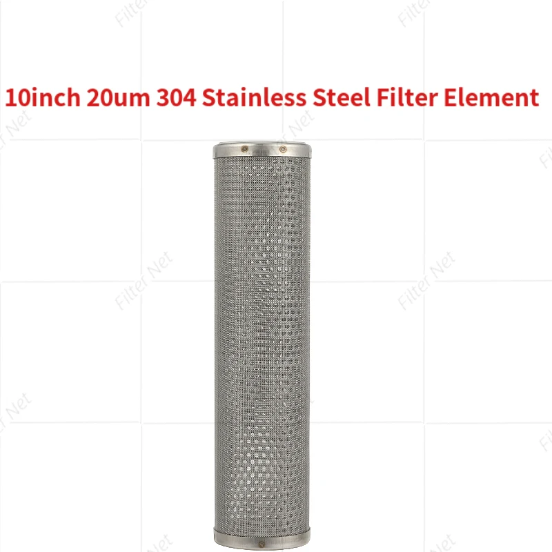 10inch 304 Stainless Steel 20um Filter Element Water Filter Stainless Steel Cartridge Reused Cor rosion Resistant Industrial Use