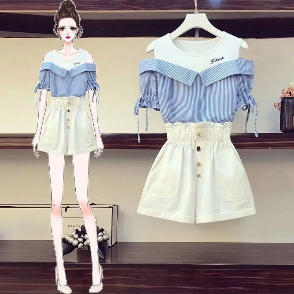 

Summer Two Piece Set For Women O Neck Top Casual Shorts Pants 2 Piece Suit Outfits Women's Vacation