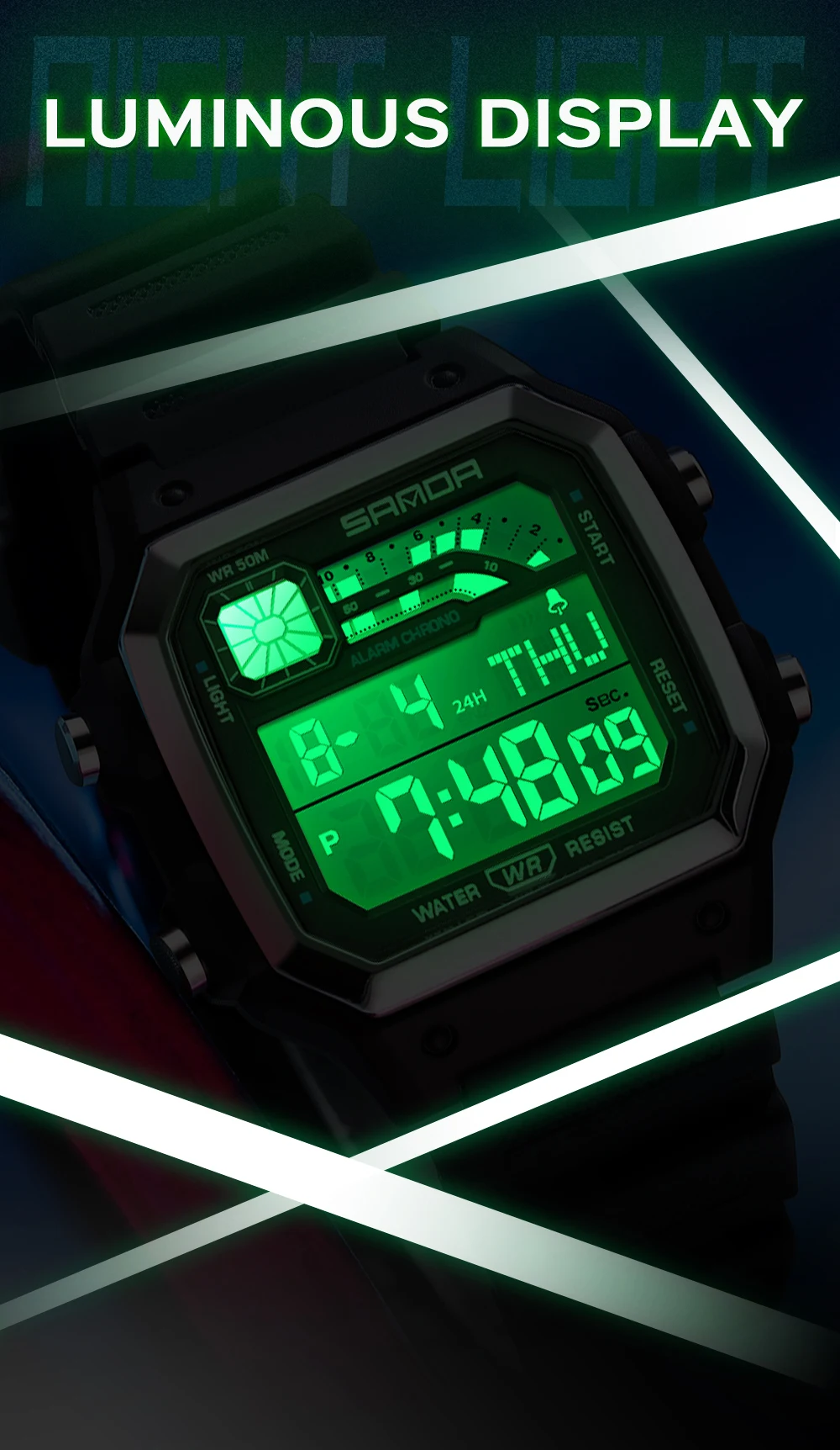 ساعة يد إلكترونية مربعة صغيرة للرجال من Fashion SANDA 6196، عد تنازلي رياضي مقاوم للماء، ساعة رقمية إلكترونية للطلاب