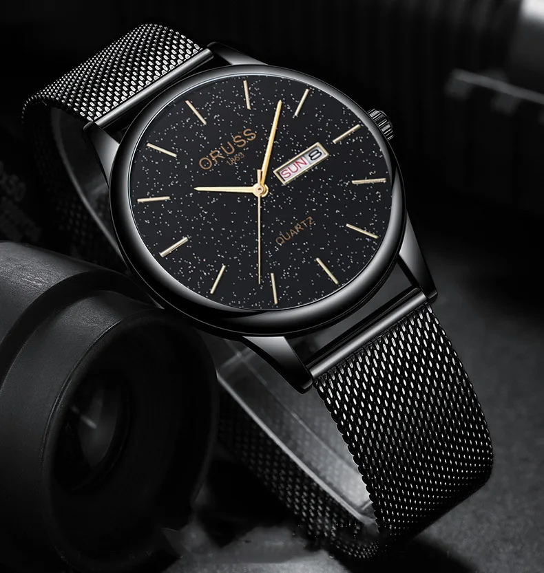 남성용 스타 표면 더블 캘린더 시계, 분위기 등급, 모든 고급 메쉬, 심플 패션