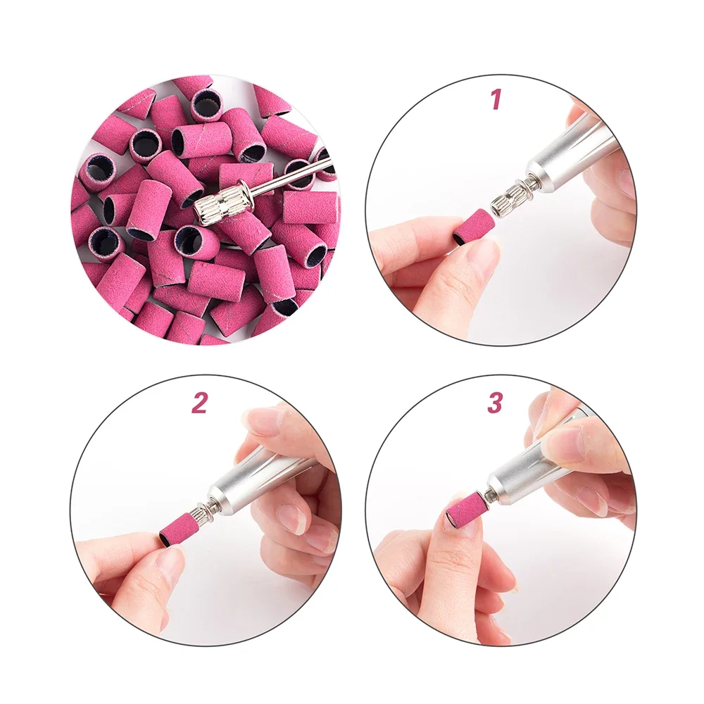 100 個のマニキュアジェル角質カルスを除去するための研磨ネイルビットカッティングビットには 1 個の金属シャフトが含まれています