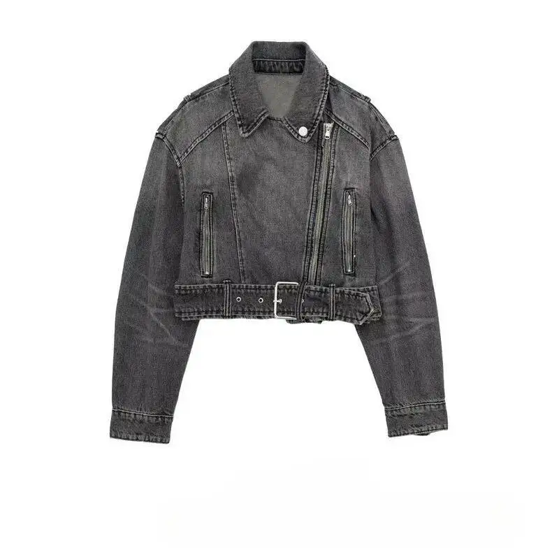 

Осень-зима 2022, новая женская повседневная универсальная джинсовая куртка с воротником-поло и свободным поясом, пальто