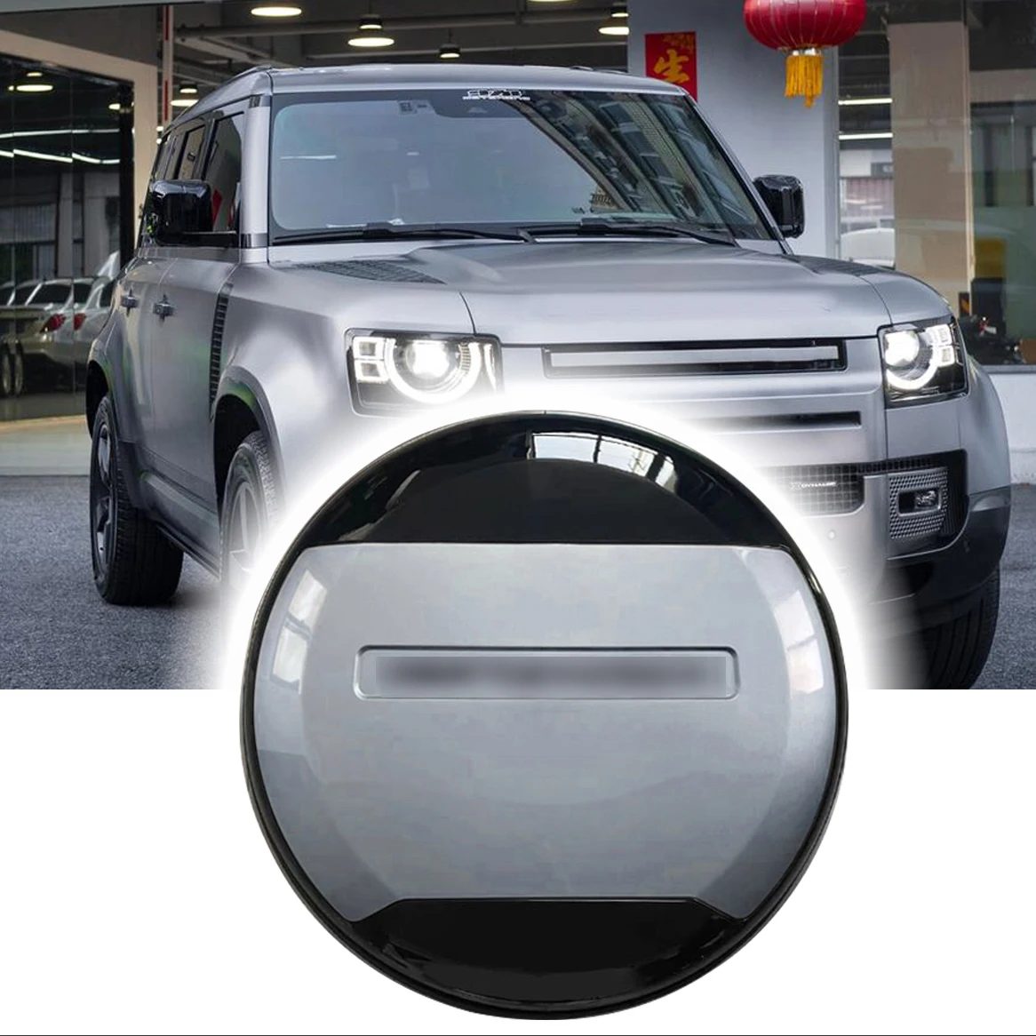 Spare Tire Cover fits for LR Defender 110 90 130 2020-2024 ABS Spare Tyre Cover Protector (Eiger Grey+Glossy Black，Black Letter)