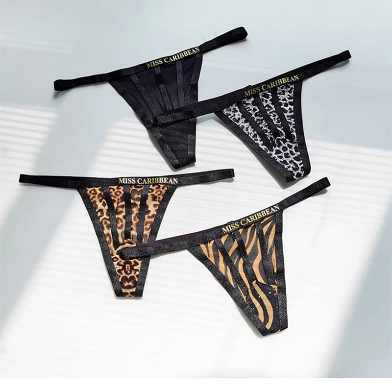 

4PCS Sexy Leopard Thongs Thin Erotic Women Panties Mesh Underpants Temptation Girls Briefs Traceless Seamless Fitness Tanga