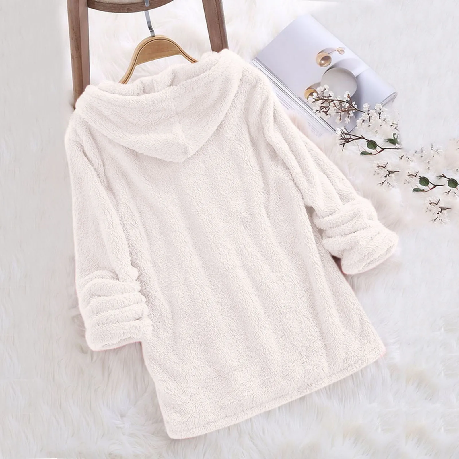 Long Sleeve Plush Hoodies Large Size Womens Casual Solid Hooded Sweatshirts Blouse Tops Cotton SweatShirt Sudaderas De Mujeres