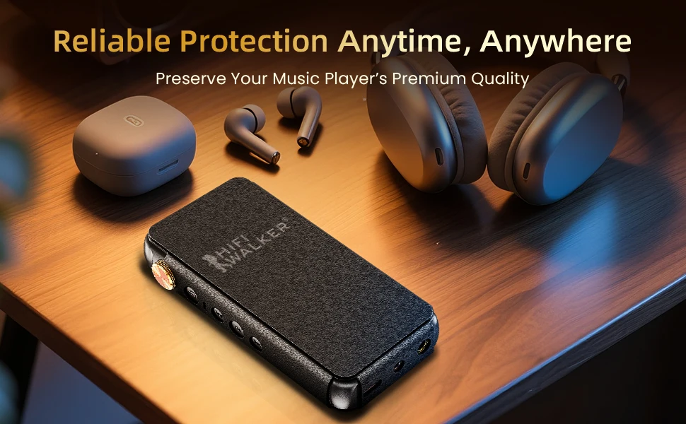 HIFI WALKER Schutzhülle aus PU-Leder für den tragbaren HiFi-Musikplayer H20 Pro, stoßfest und langlebig, Schwarz – Detail 4